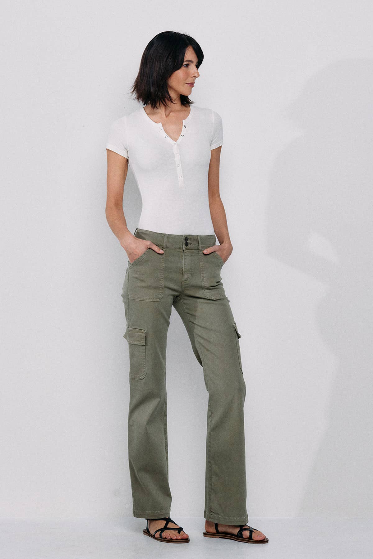Mid Rise Slim Bootcut Cargo Pants