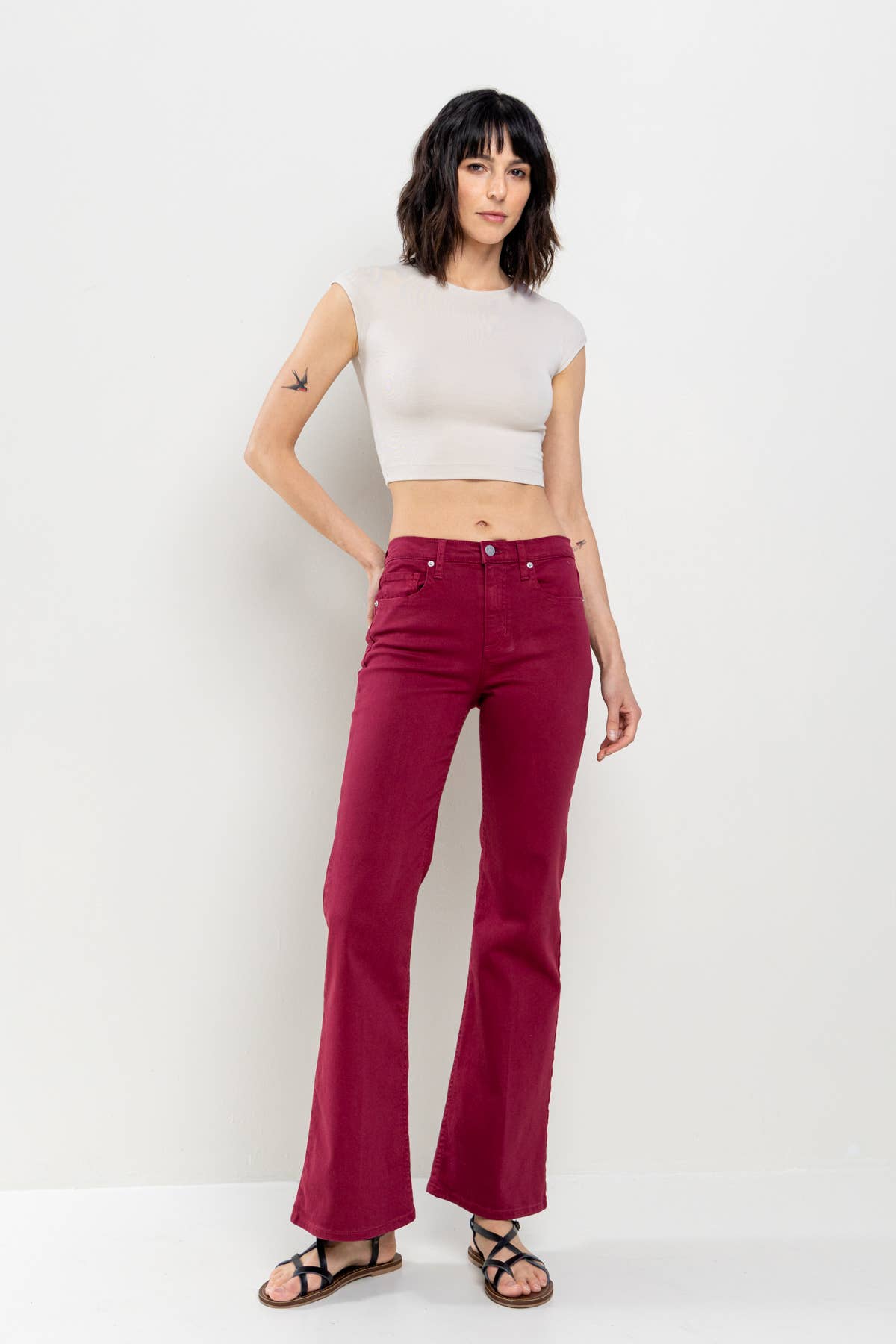 High Rise Solid Slim Bootcut in Cabernet