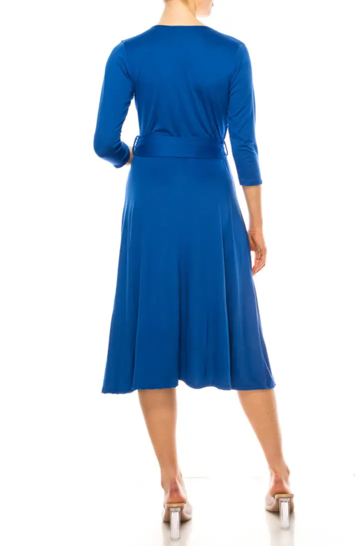 Women's Solid Wrap Dress with V-Neck Line
