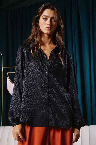 BUCKETLIST - Animal Patterned Satin Blouse Shirt