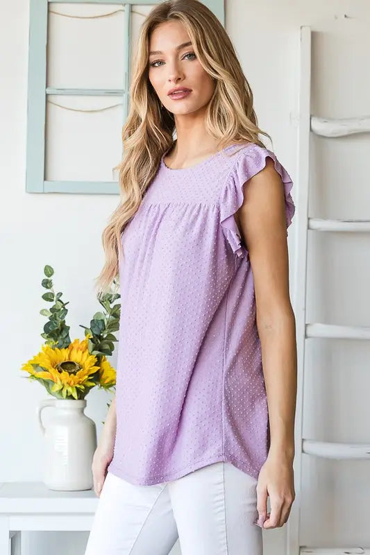 Butterfly Solid Swiss Dot Top with Shirring