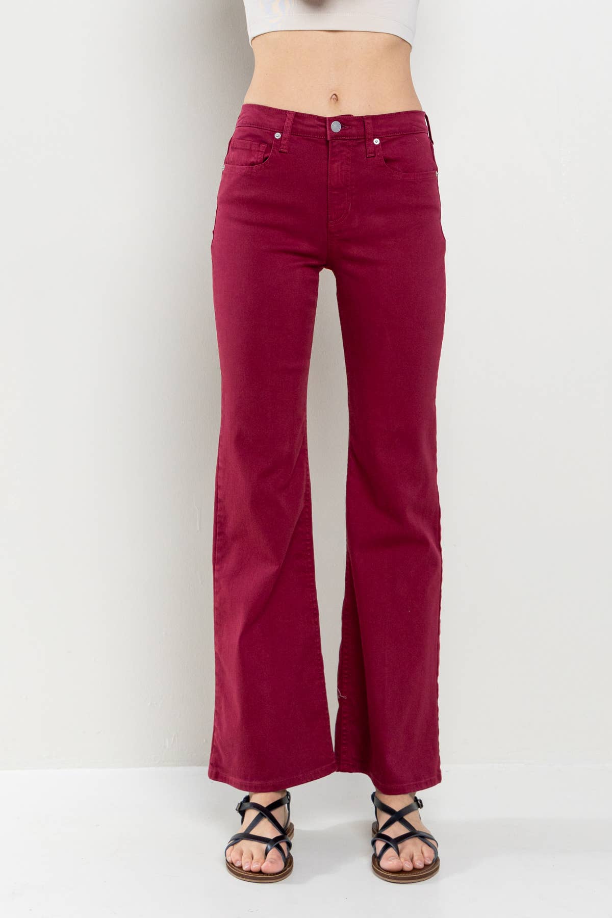 High Rise Solid Slim Bootcut in Cabernet