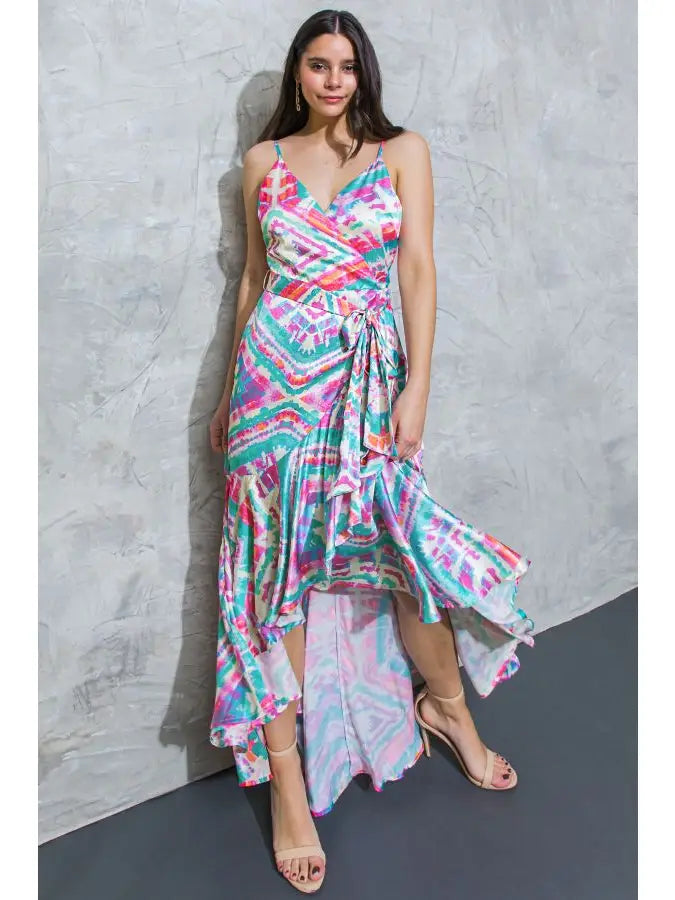 Printed Satin Maxi Dress