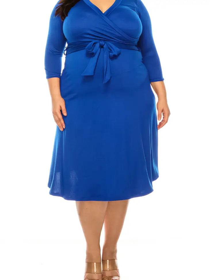 Women's Solid Wrap Dress with V-Neck Line