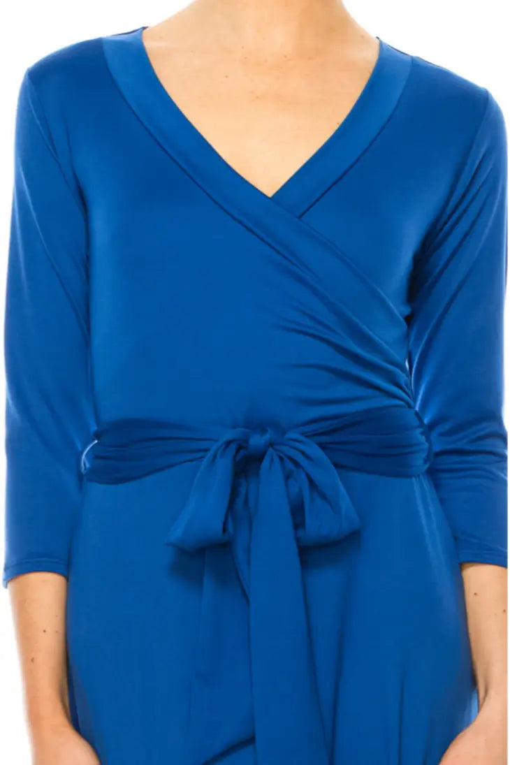 Women's Solid Wrap Dress with V-Neck Line