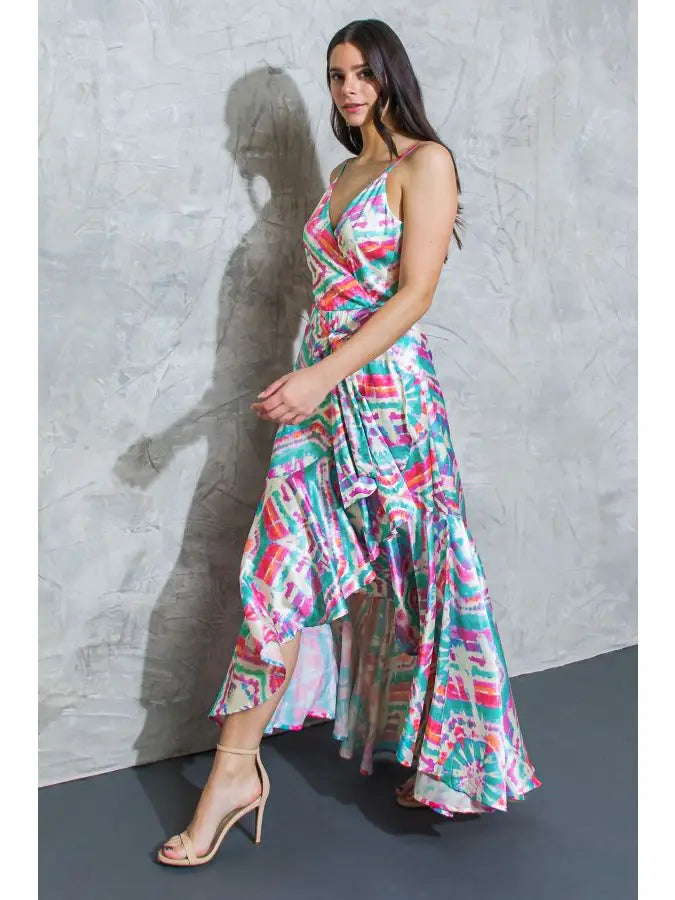 Printed Satin Maxi Dress