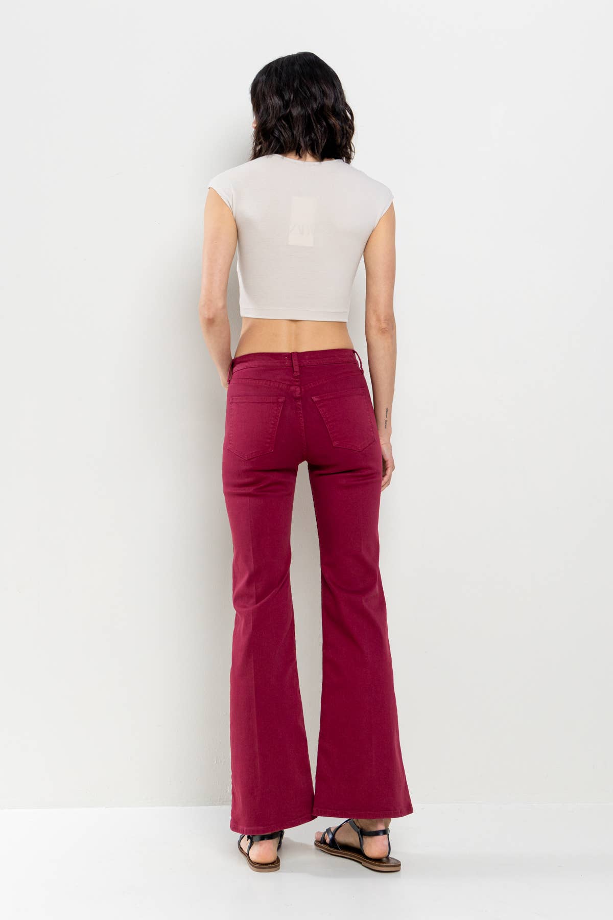 High Rise Solid Slim Bootcut in Cabernet
