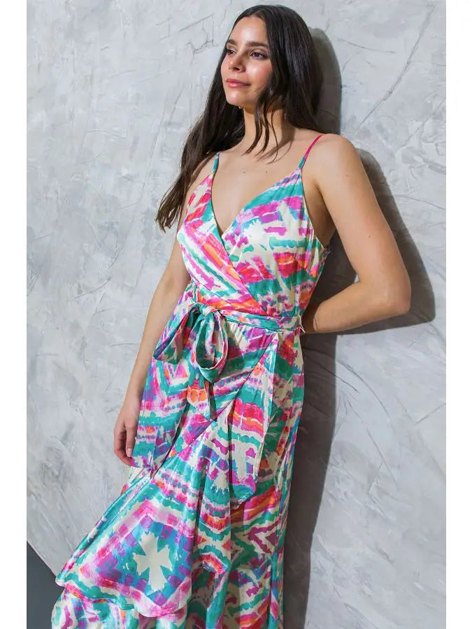 Printed Satin Maxi Dress