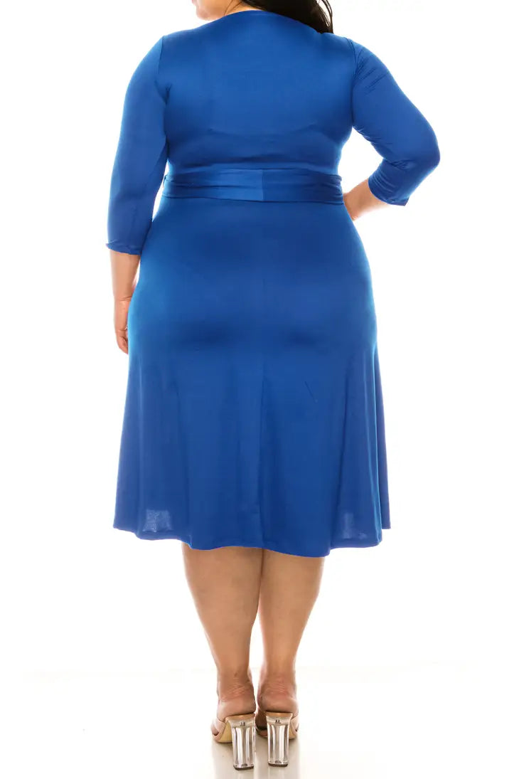 Women's Solid Wrap Dress with V-Neck Line