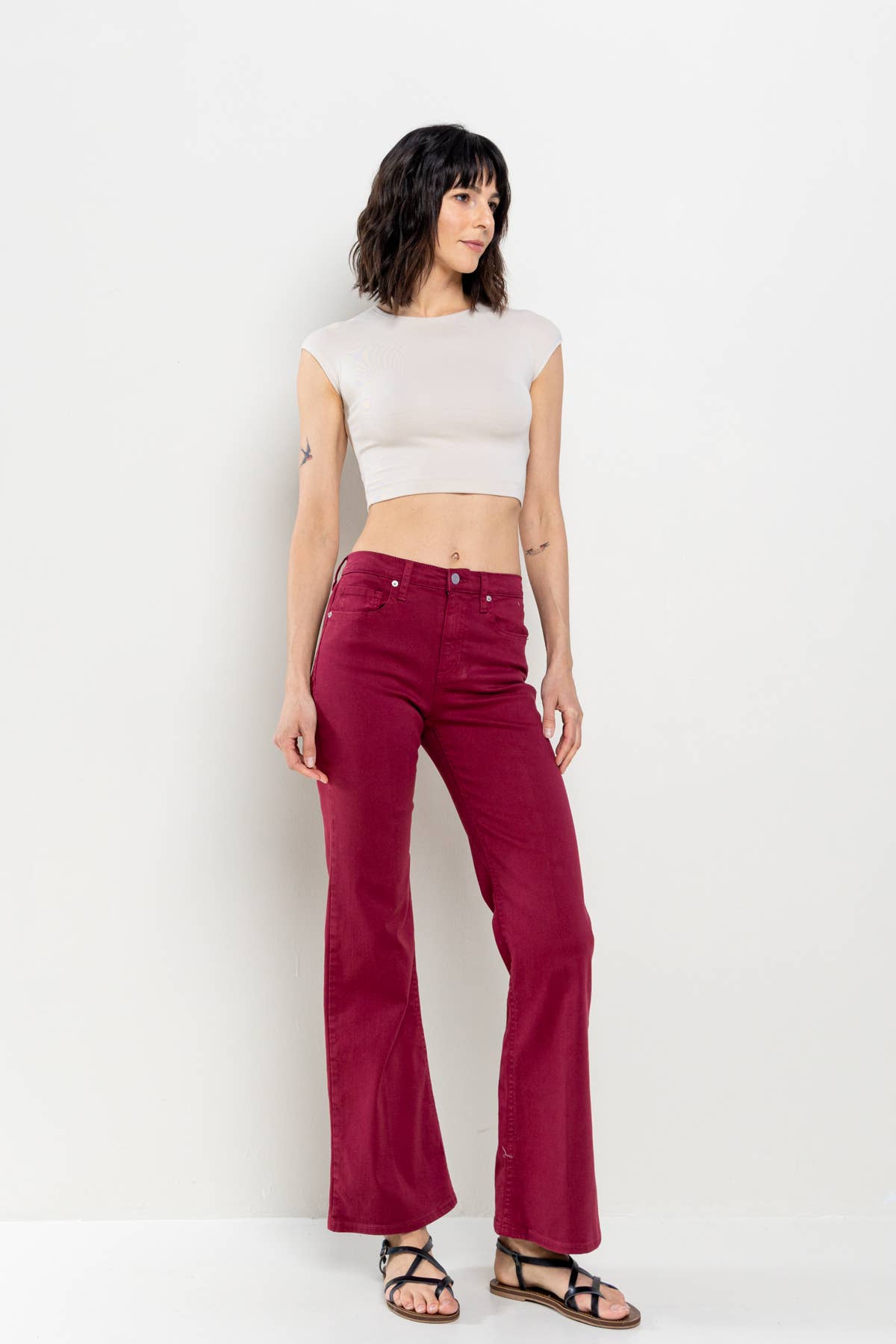 High Rise Solid Slim Bootcut in Cabernet