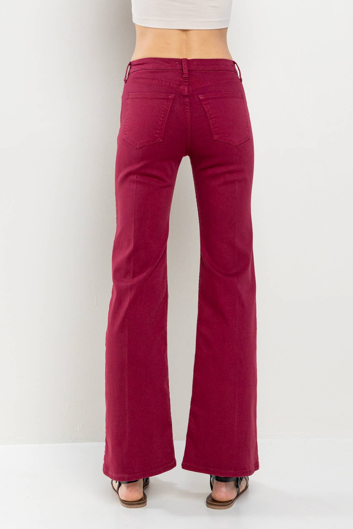 High Rise Solid Slim Bootcut in Cabernet