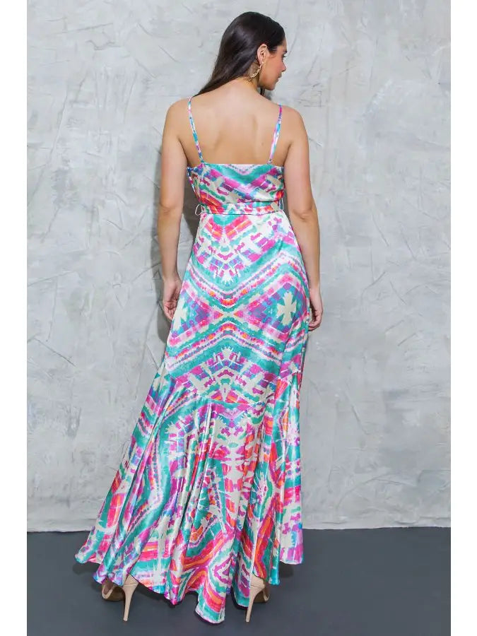 Printed Satin Maxi Dress