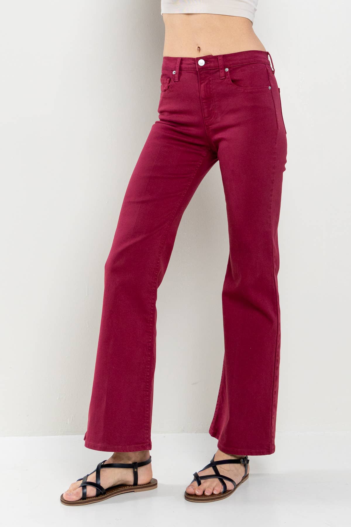 High Rise Solid Slim Bootcut in Cabernet