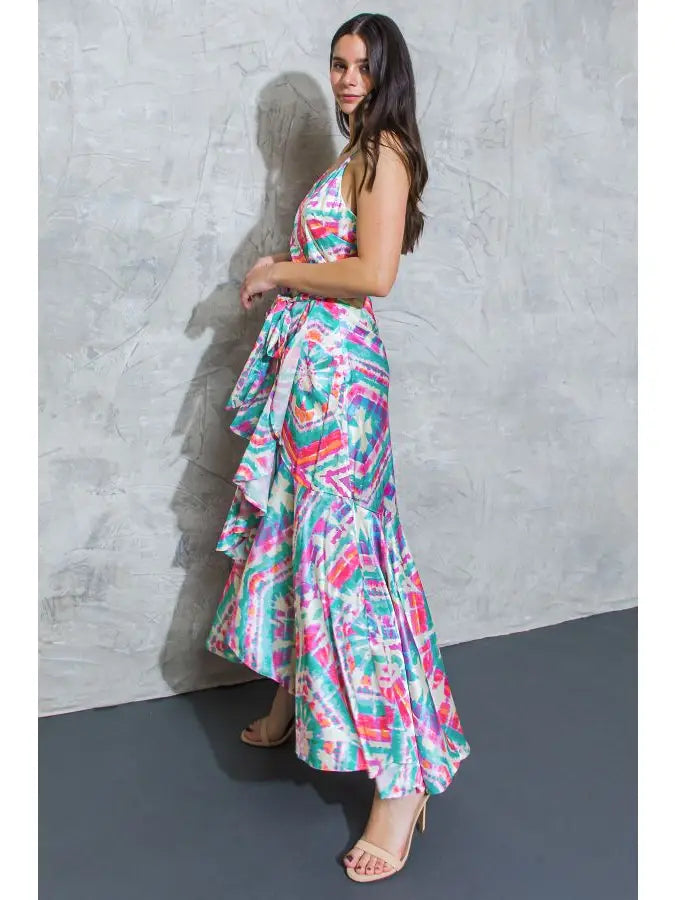 Printed Satin Maxi Dress