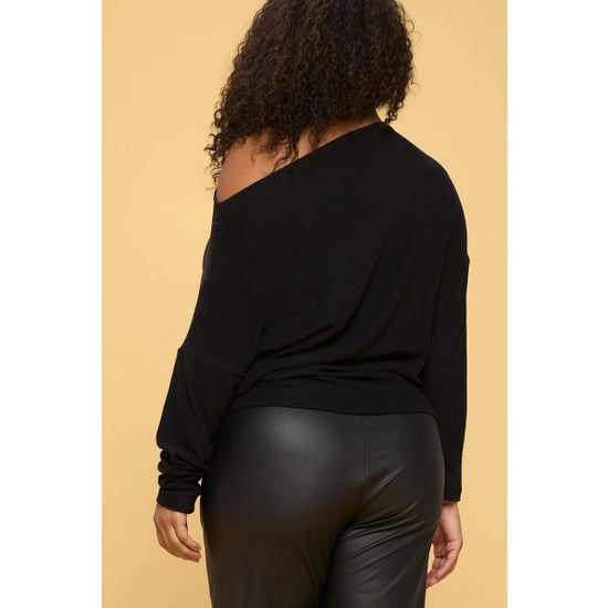 Plus Black Knit Off the Shoulder Top