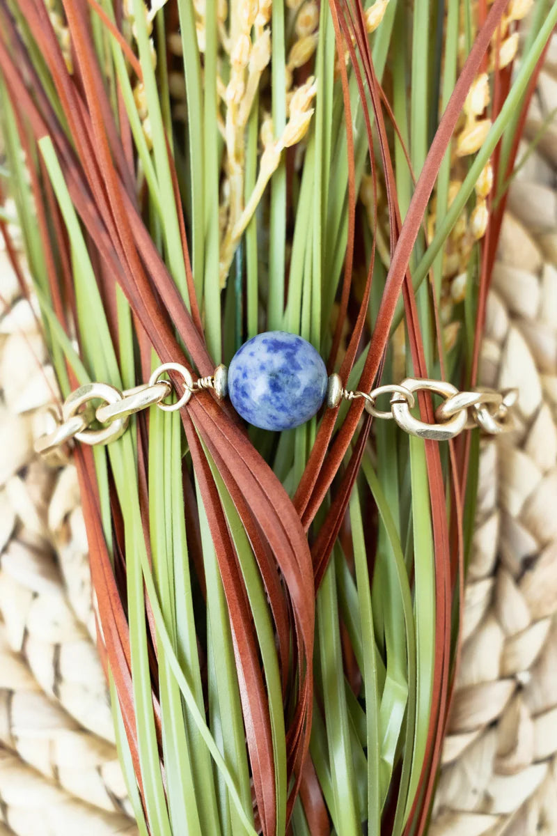 Carli Sodalite Stone Bead Chunky Chain Bracelet
