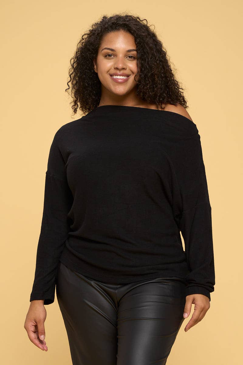 Plus Black Knit Off the Shoulder Top