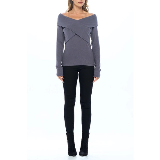 Brushed Knit Wrap Off Shoulder Top