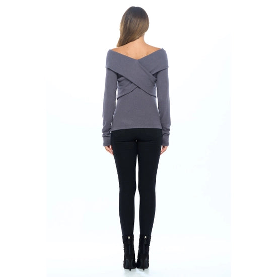 Brushed Knit Wrap Off Shoulder Top