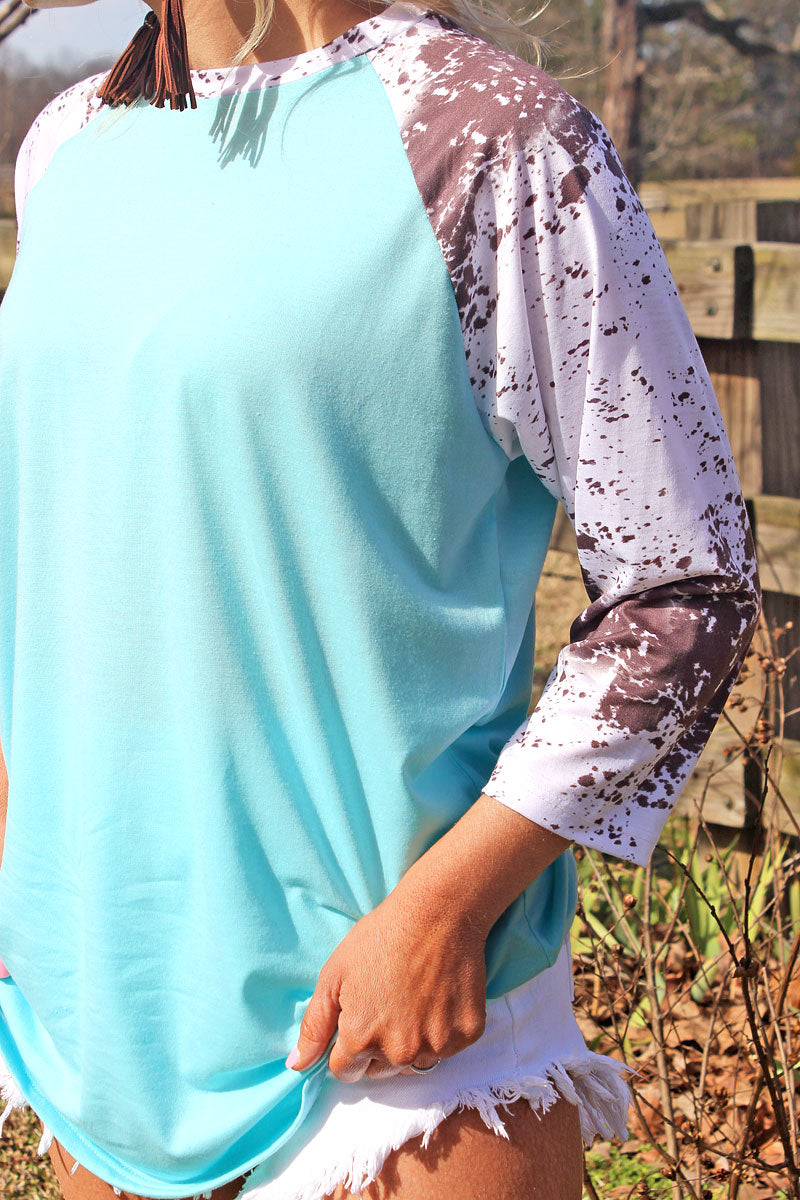 Pretty in Turquoise 3/4 Sleeve Raglan Tee