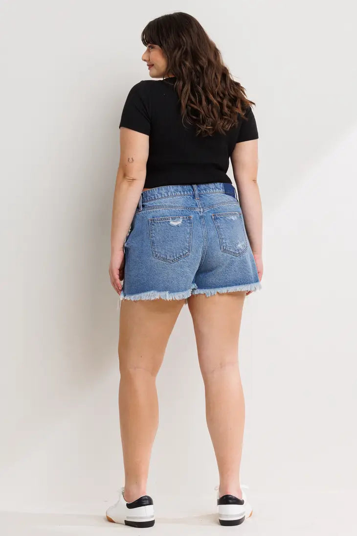 SneakPeek - High Rise Plus Distress Short w/ Frayed Hem