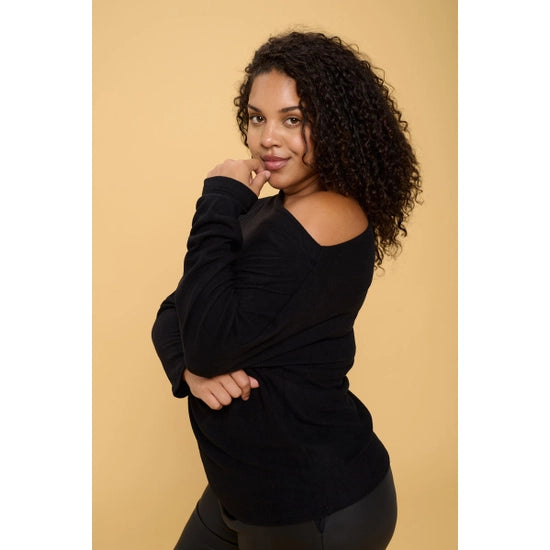 Plus Black Knit Off the Shoulder Top