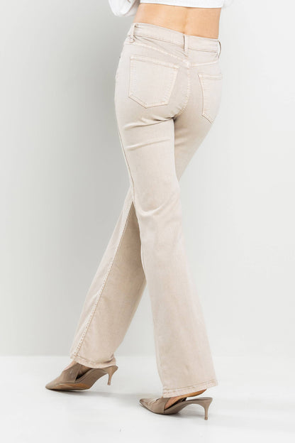 SneakPeek - High Rise Solid Slim Bootcut Jeans in Gray Violeta