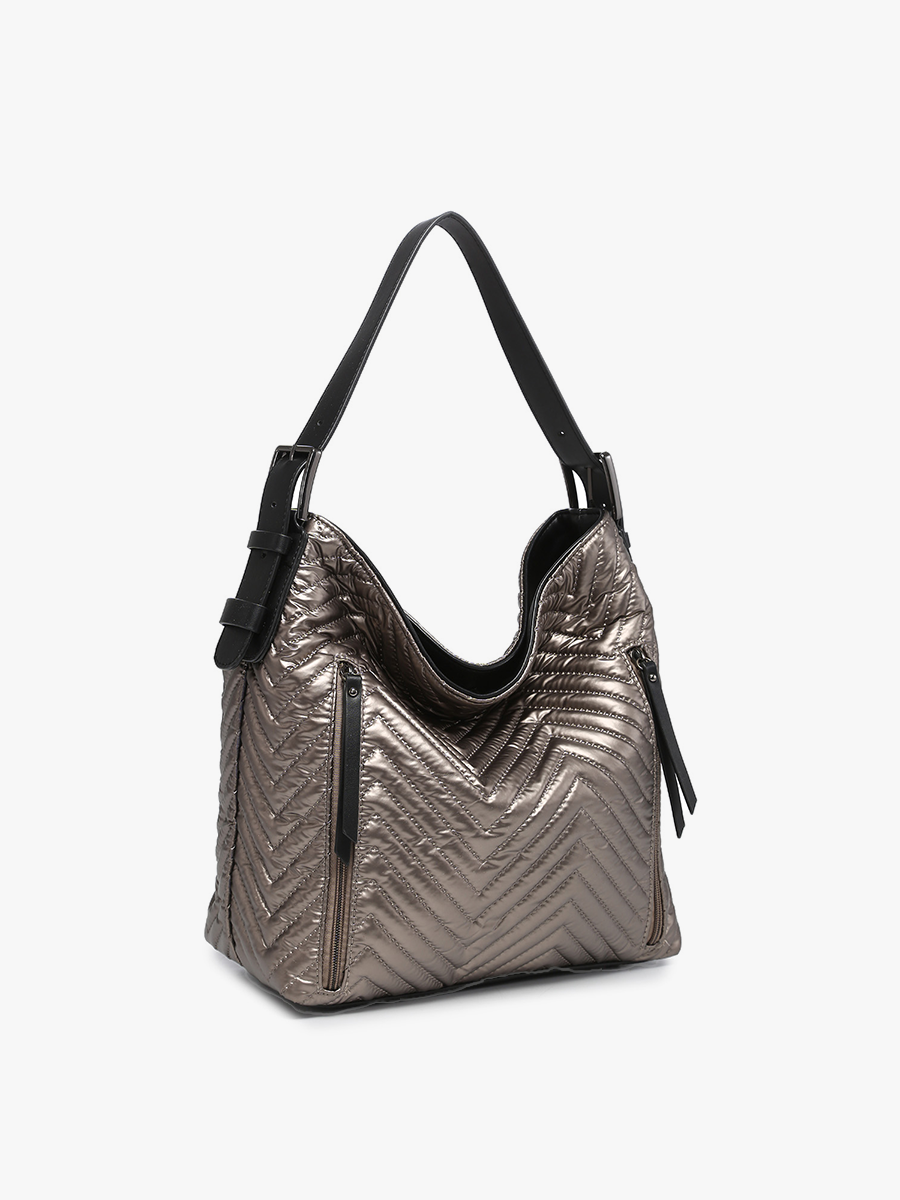 Alexa Chevron/Nylon 2-in-1 Hobo Bag: Champagne