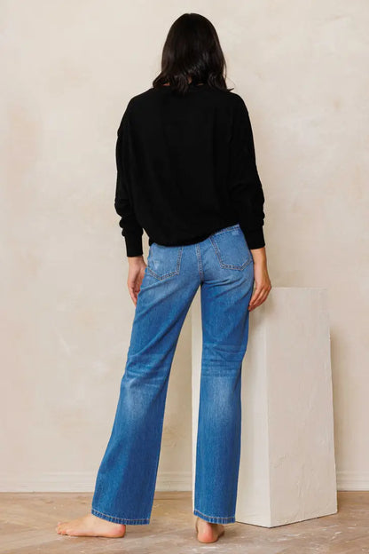 SneakPeek - High Rise Rigid Slim Straight Jeans w/ Distressing