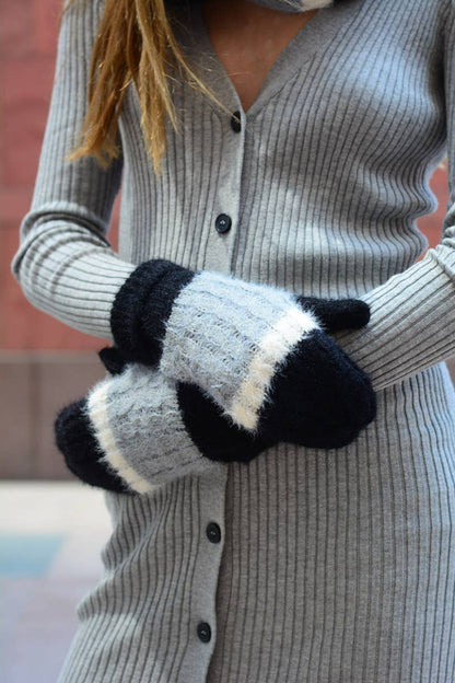 Ultra Soft Faux Mohair Wide Stripe Mitten