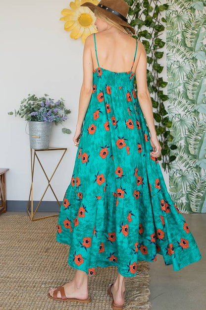 Flower Print Ruffled Flowy Maxi Dress