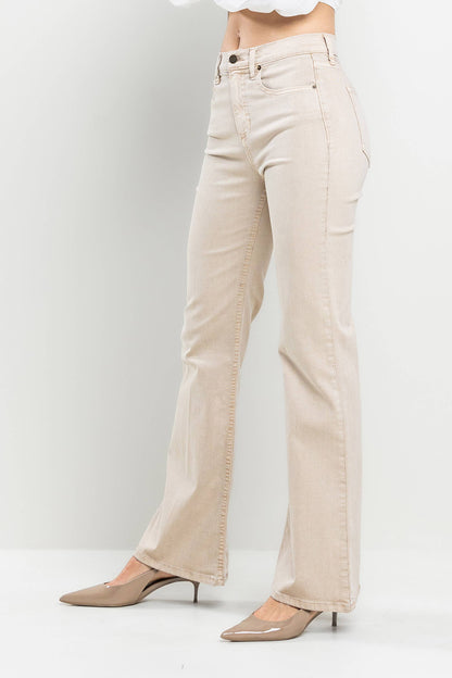 SneakPeek - High Rise Solid Slim Bootcut Jeans in Gray Violeta