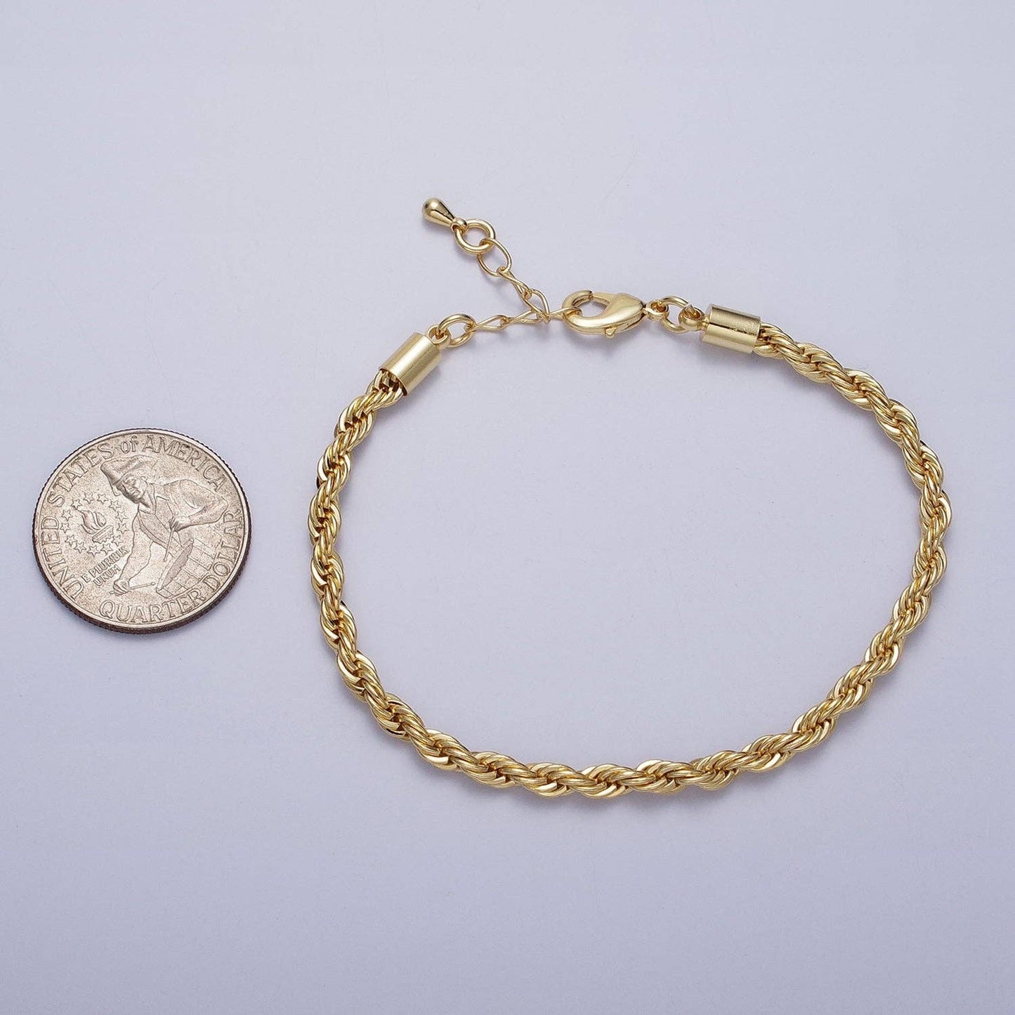 Gold Twisted Rope Chain Bracelet 7", 3.7mm Gold Filled