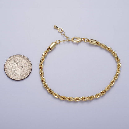 Gold Twisted Rope Chain Bracelet 7", 3.7mm Gold Filled