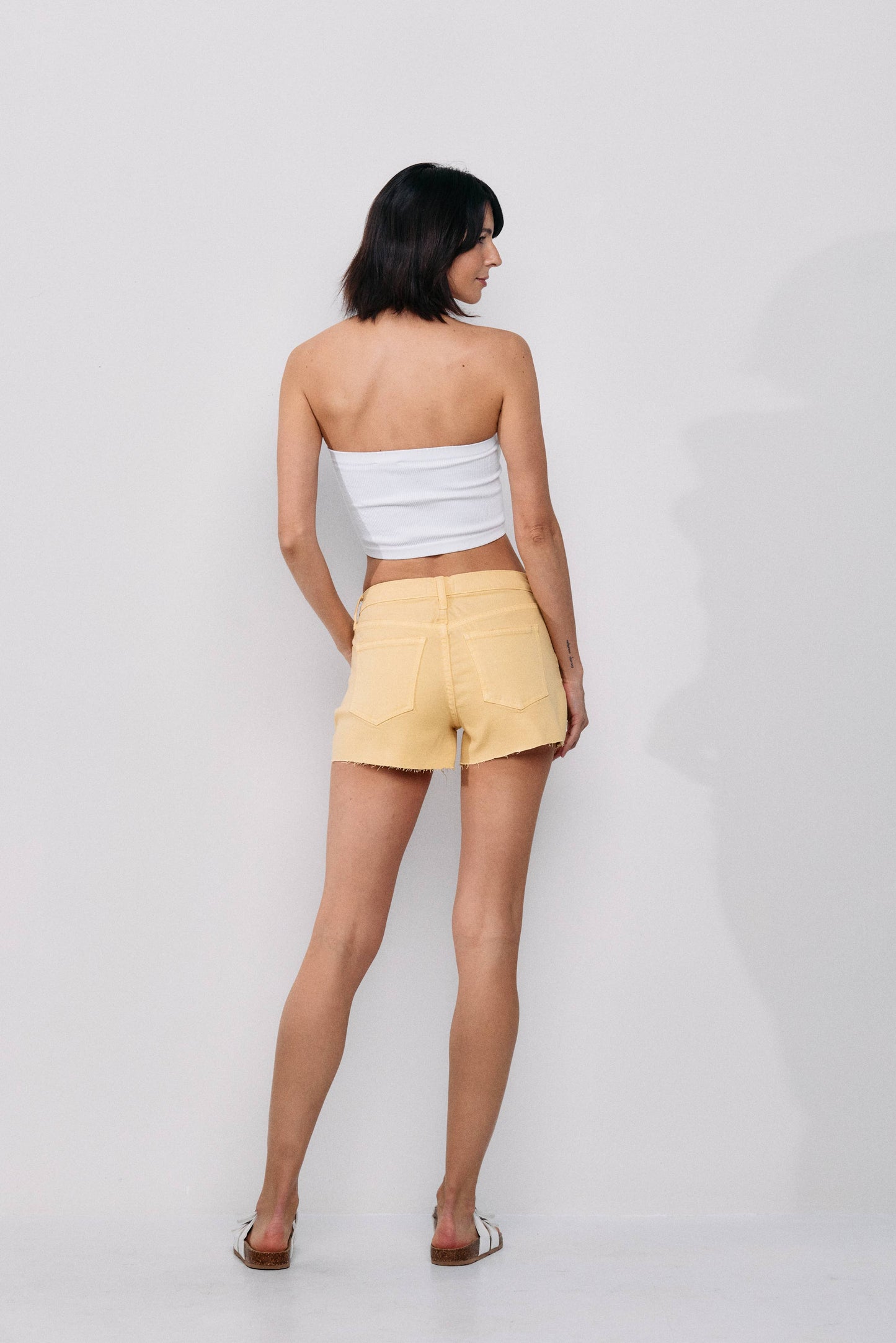 SneakPeek - Mid Rise Basic Shorts in Banana Yellow