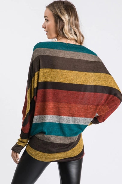 Multi Color Stripe Print Top with One Shoulder