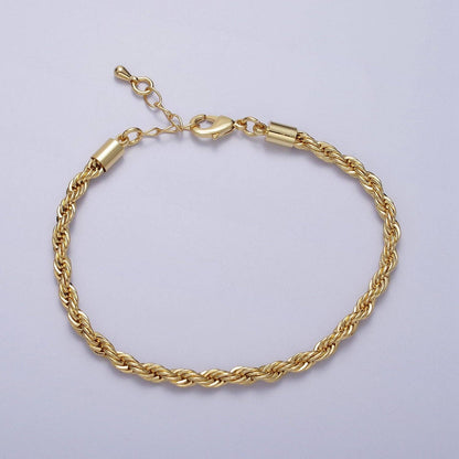 Gold Twisted Rope Chain Bracelet 7", 3.7mm Gold Filled