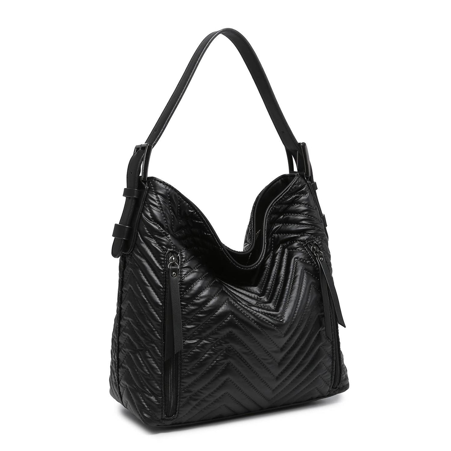 Alexa Chevron/Nylon 2-in-1 Hobo Bag: Champagne