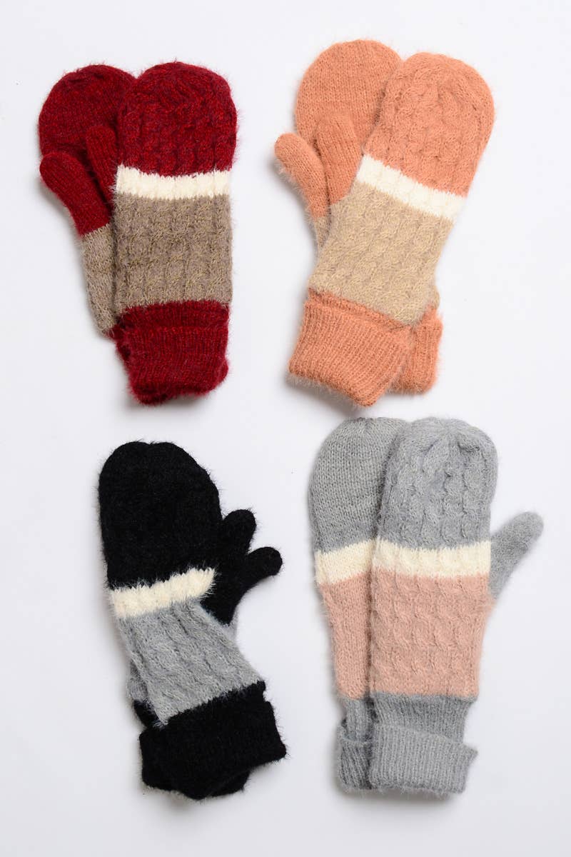 Ultra Soft Faux Mohair Wide Stripe Mitten