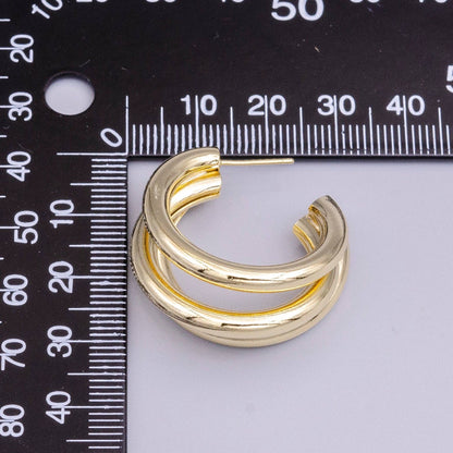 Triple Band Bar C-Shaped Hoop Earrings 14K Gold Filled 30mm