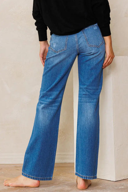 SneakPeek - High Rise Rigid Slim Straight Jeans w/ Distressing