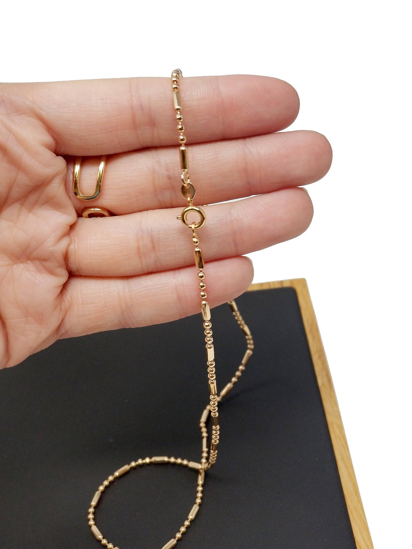 Bead Necklace Chain, 17.5" 18K Gold Filled