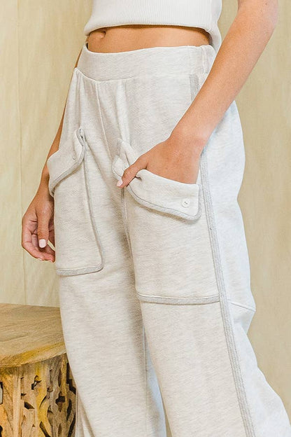 Patched Flap Pockets Comfy Wide-leg Pants