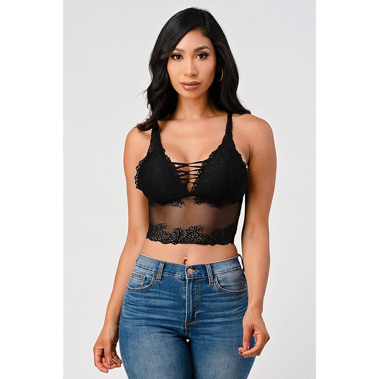 Lace-Up Crop Lace Bralette