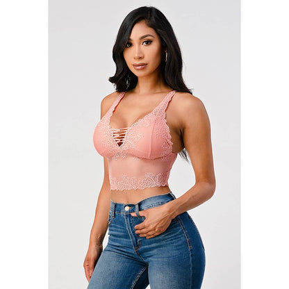 Lace-Up Crop Lace Bralette