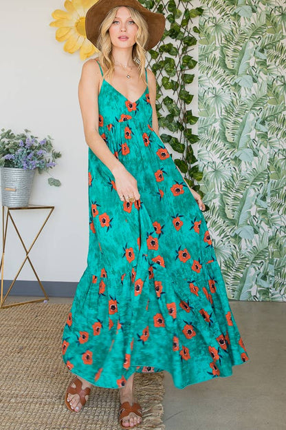 Flower Print Ruffled Flowy Maxi Dress