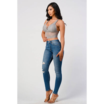 Lace-Up Crop Lace Bralette