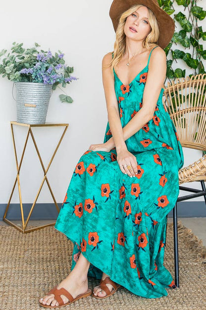 Flower Print Ruffled Flowy Maxi Dress