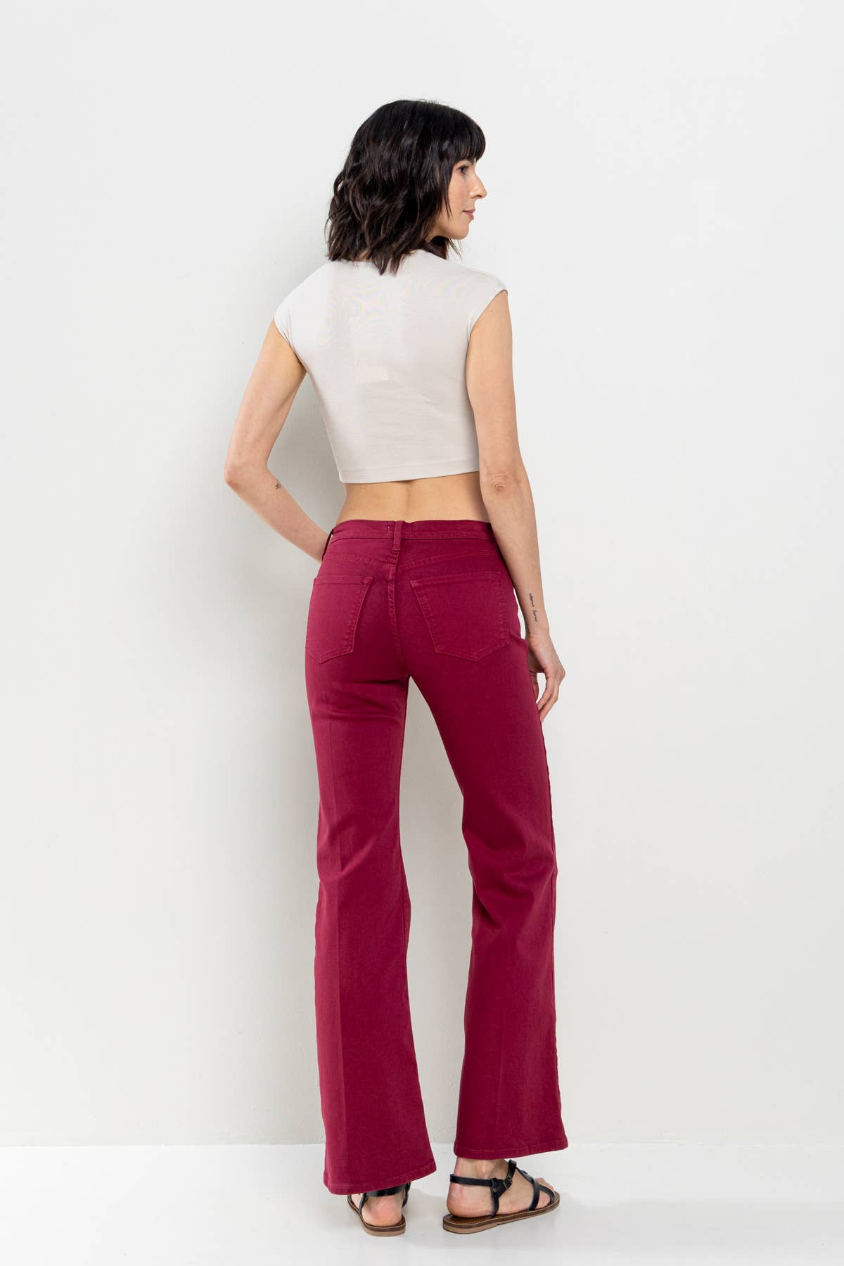 High Rise Solid Slim Bootcut in Cabernet