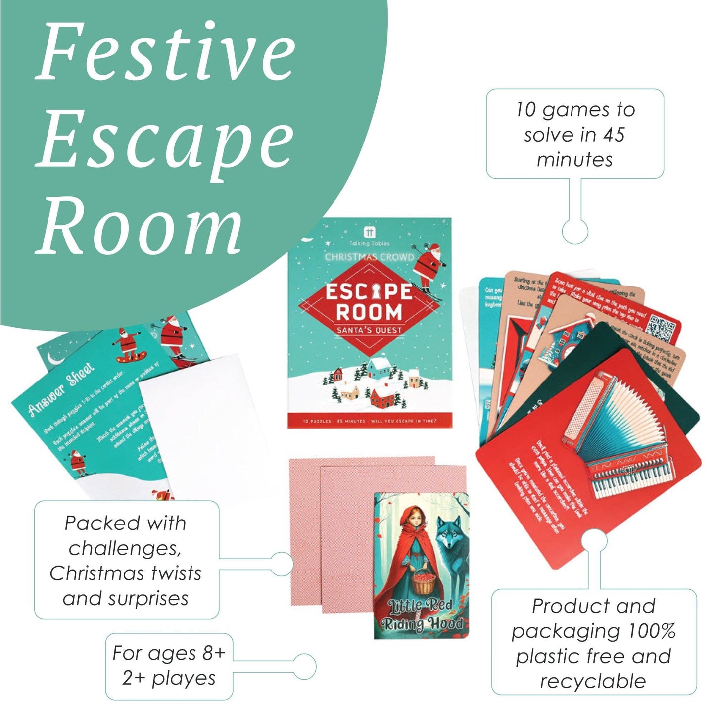 Talking Tables USA - Home, Birthday, Games & Seasonal Decor - Santa Christmas Escape Room Game | Christmas Games |